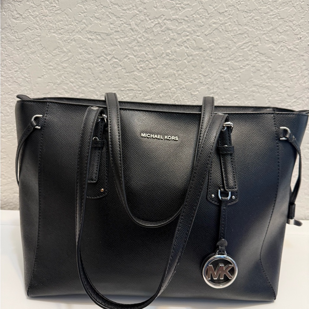 Michael Kors Black Leather Handbag with Silver Details